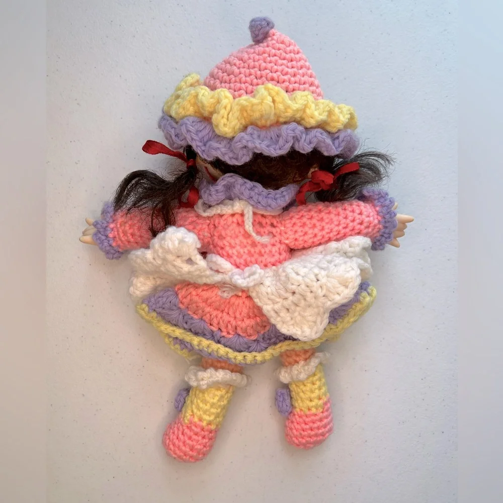 Freckled Face Vintage Crochet Yarn Doll 11 long x 9 wide
